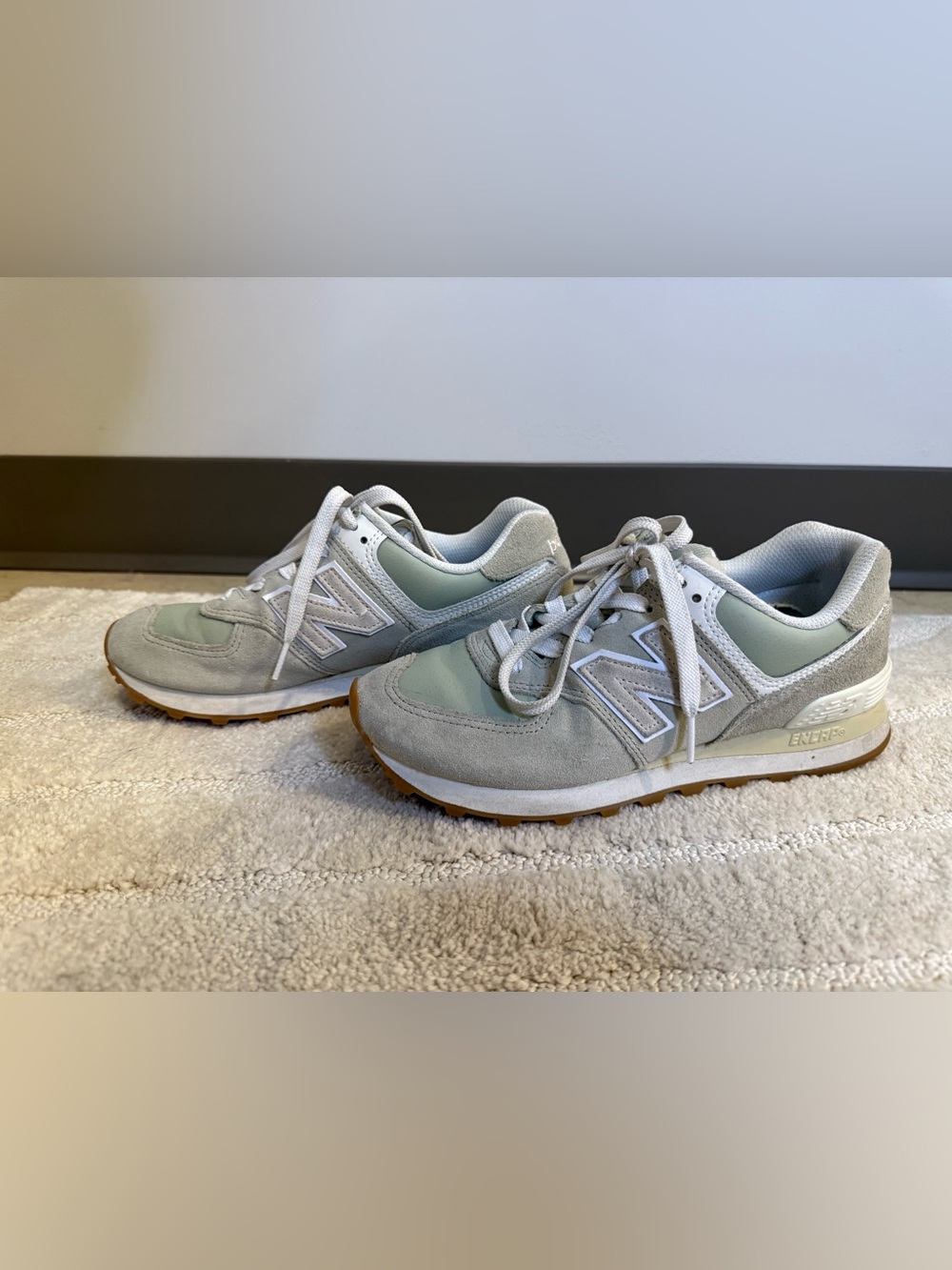 New Balance Women's Light Gray and Seafoam Sneakers
